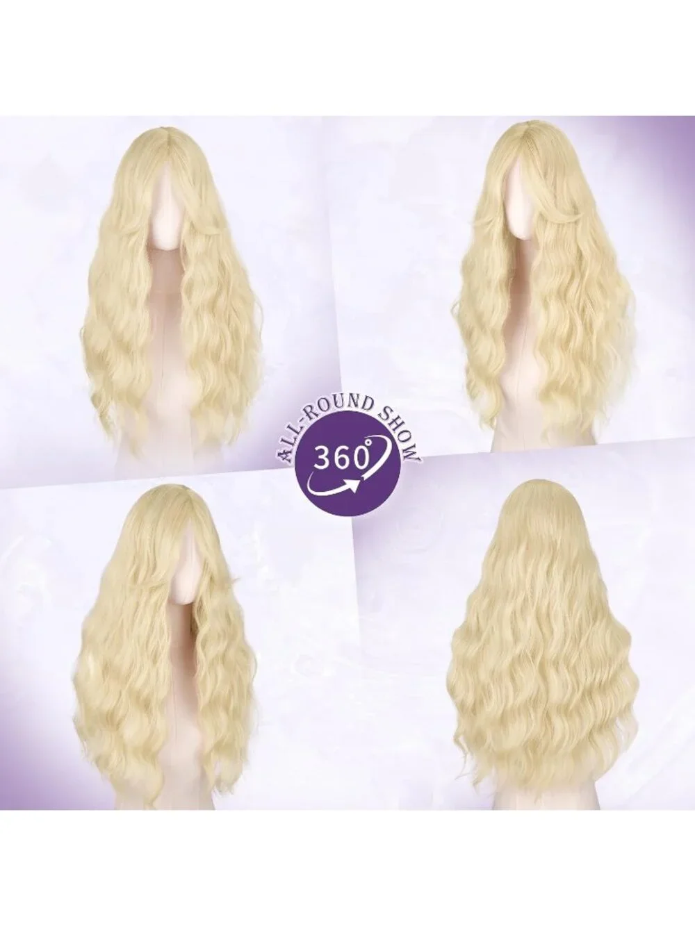 Women's Light Blonde 26 Inch Heat Resistant Curtain Bangs Long Wavy Wigs